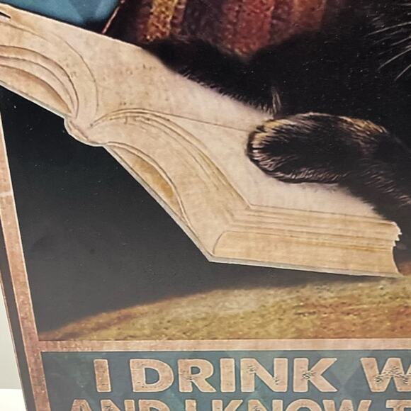 Cat with book and wine metal sign - Picture 4 of 4